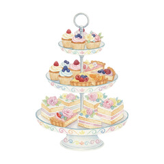 Watercolor Tiered Cake Stand Illustration
