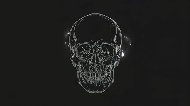 A detailed outline of a human skull against a dark background