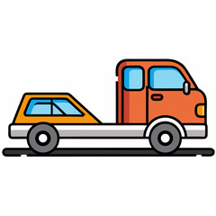 A Tow Truck Carrying a Small Car on a Flatbed