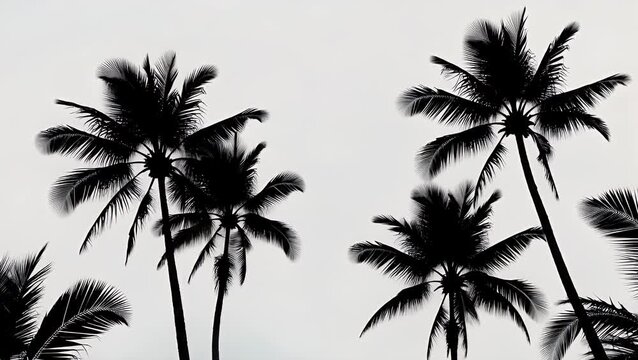 of Stylized Black Outline Illustrations of Palm Trees Representing Summer and Holiday