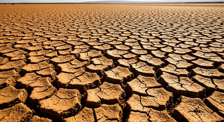 Arid landscape featuring cracked earth and parched ground stretching to the horizon under a clear sky