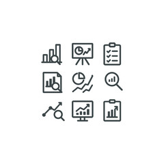 Business analysis icon shows data analytics and charts. Suitable for business presentations, reports, websites, and infographics on data analysis. Data analytics and charts icon for business analysis 