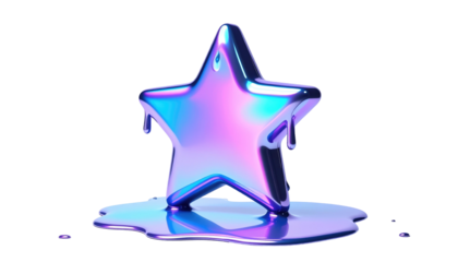 Luminous, iridescent star appears to melt onto a dark plane, creating puddles of colorful liquid