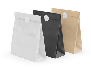 Blank Craft Paper Bag Packaging For coffee beans dry fruits and other food items. 3d illustration.
