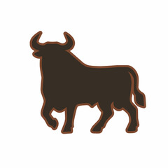 Minimalist Flat Color Bull Animal Silhouette Illustration with Dark Brown Color Palette
