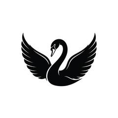 Fototapeta premium A beautiful black swan with spread wings, an elegant bird silhouette icon. A graceful symbol for a logo or brand identity