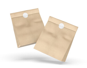 Blank Craft Paper Bag Packaging For coffee beans dry fruits and other food items. 3d illustration.
