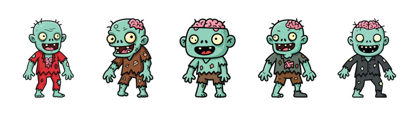 Funny Cartoon Zombies Set Collection For Halloween Or Horror Theme