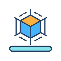 Digital abstract cube with light platform on black background design element