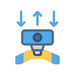 Abstract icon of a device, with a sensor and arrows pointing up and down