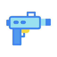 Isolated blue toy gun on black backdrop for games or defense concept