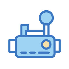 Flat icon design of an old video camera on a black background