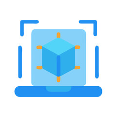 Stylized blue cube inside a frame with brown connectors, flat design