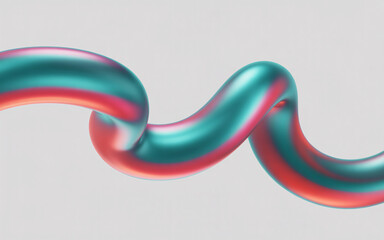 Twisting metallic teal and magenta ribbon on white background
