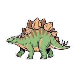 Fototapeta premium A detailed illustration of a green Stegosaurus dinosaur with brown plates on its back, walking.