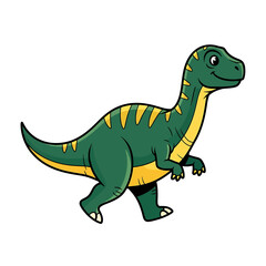 Naklejka premium A cute cartoon illustration of a green dinosaur with yellow stripes walking.