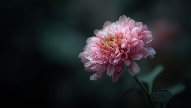 Close Up Pink Chrysanthemum Flower with Water Droplets against Dark Blurred Background - Powered by Adobe