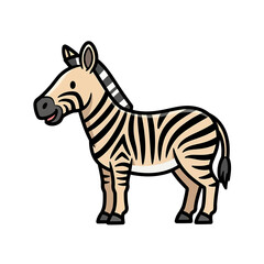 Obraz premium A cute cartoon illustration of a zebra with black and white stripes standing on a white background.
