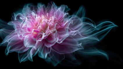 Obraz premium Close-Up Pink Dahlia With Artistic Glowing Trails Against Black Background