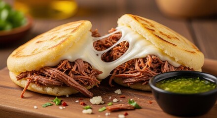 Tantalizing arepas filled with shredded beef and gooey cheese a culinary masterpiece for food