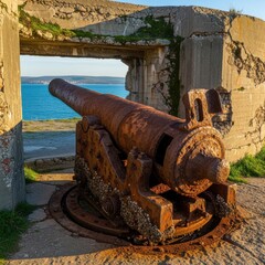 Seaside sentinel: An old cannon stands guard, weathered by time on the Adriatic coast