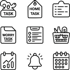Task & To-Do Outline Icons Set  Work, Home, Shopping, and Personal Categories
