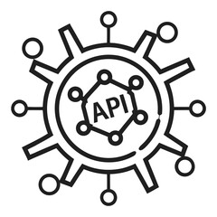 Black and white icon of API connection with gear and nodes application programming interface