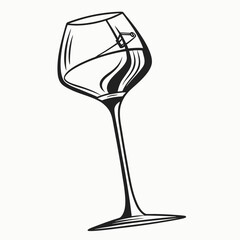 Outline drawing of a wine glass with liquid and reflection drinking glass stemware