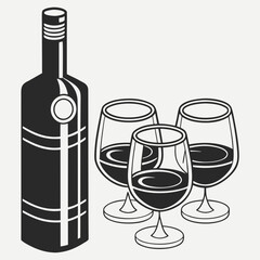 Wine Bottle and Three Glasses of Red Wine glasses beverage