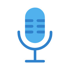 Isolated blue microphone illustration on black background for recording or podcasting