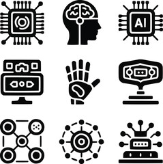 Future Technology Solid Icon Set  Quantum Chip, Neural Interface, and AI Innovations