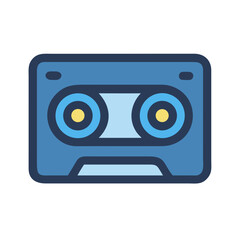 Stylized Cassette Tape Illustration in Blue and Yellow on Black Background