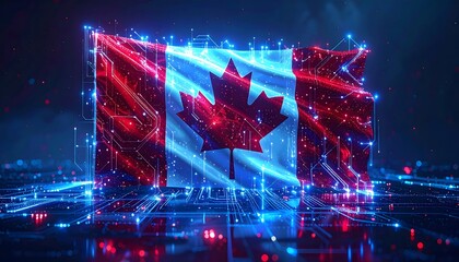 Futuristic Canada Flag Digital Tech Connection