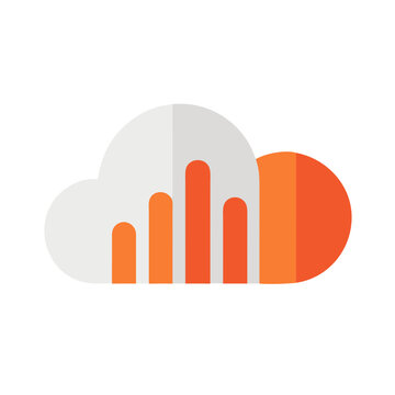 Modern cloud data analysis icon with vertical bars in flat design