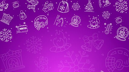 Doodle winter holiday icons line art seamless pattern on a purple background. Loop motion graphic. - Powered by Adobe