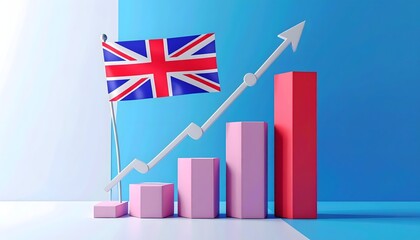 UK Economic Growth Chart with National Flag Illustration