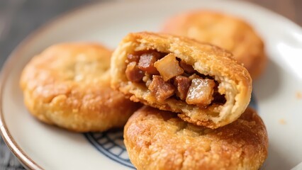 Chinese meat-stuffed crispy pastry with savory filling