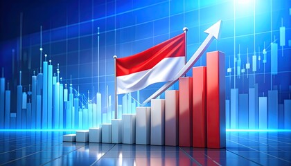 Indonesia Economic Growth Chart Concept with Flag and Ascending Graph