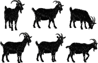 Six Goat Silhouettes Vector Art