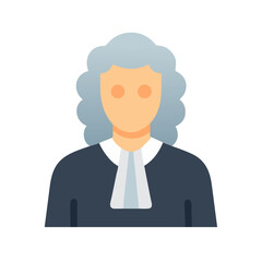 Flat vector icon of a judge in wig and robe