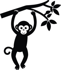 Fototapeta premium Playful monkey hanging from a tree branch icon illustration