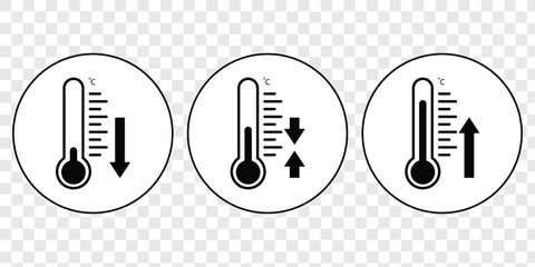 Set of temperature icons. Vector thermometer showing the temperature. Thermometer symbols, temperature scale, weather icons. Thermometer temperature up and down icon. Vector illustration, eps 10. © Hike Studio 444