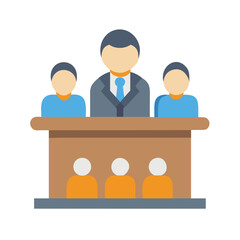 Flat illustration of a panel presenting during a meeting