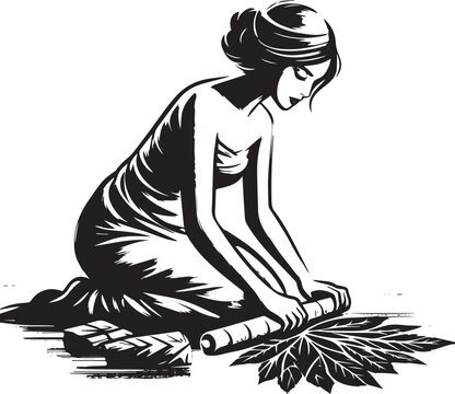 Graceful preparation: A woman creating traditional food with ser