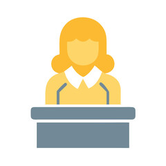 Female speaker at podium giving a speech illustration