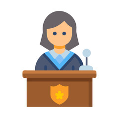 Flat vector art of judge at courtroom podium