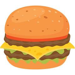 A Double Cheeseburger With Lettuce Tomato and Sesame Seed Bun On A Transparent Background