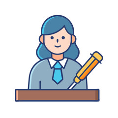 Woman at desk working with stylus in vector illustration