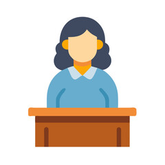 Business woman presenting at a desk against black background