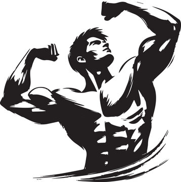 Dynamic brushstroke illustration of muscular man flexing in sumi
